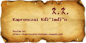 Kapronczai Kálmán névjegykártya